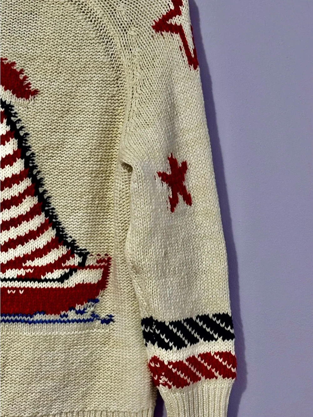 NWT Anthropologie Cream Nautical Sailboat Red & Blue Stars Cozy Cardigan SZ XS - Picture 12 of 16